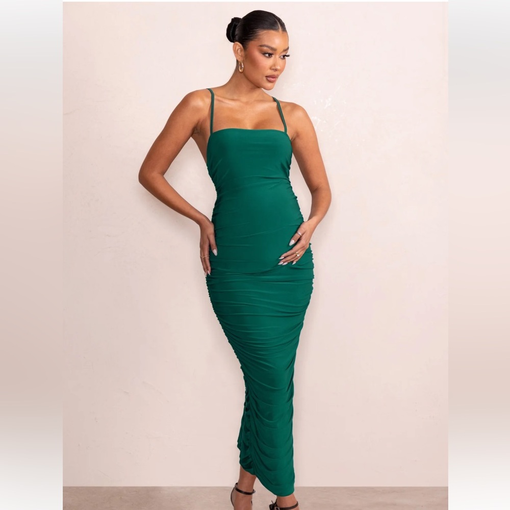 Club L London Emerald Green Ruched Midi Dress